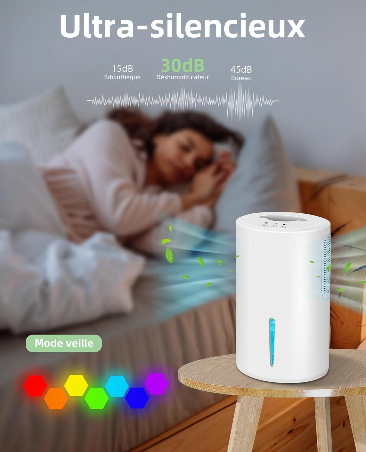image:imageDeshumidificateur d Air 2000mlDshumidificateur lectrique Compact et Silencieux pour Chambre Coucher Avec 7 Couleurs de Lumire pour Chambre Armoire de Salle de Bain RV CuisineVertVert