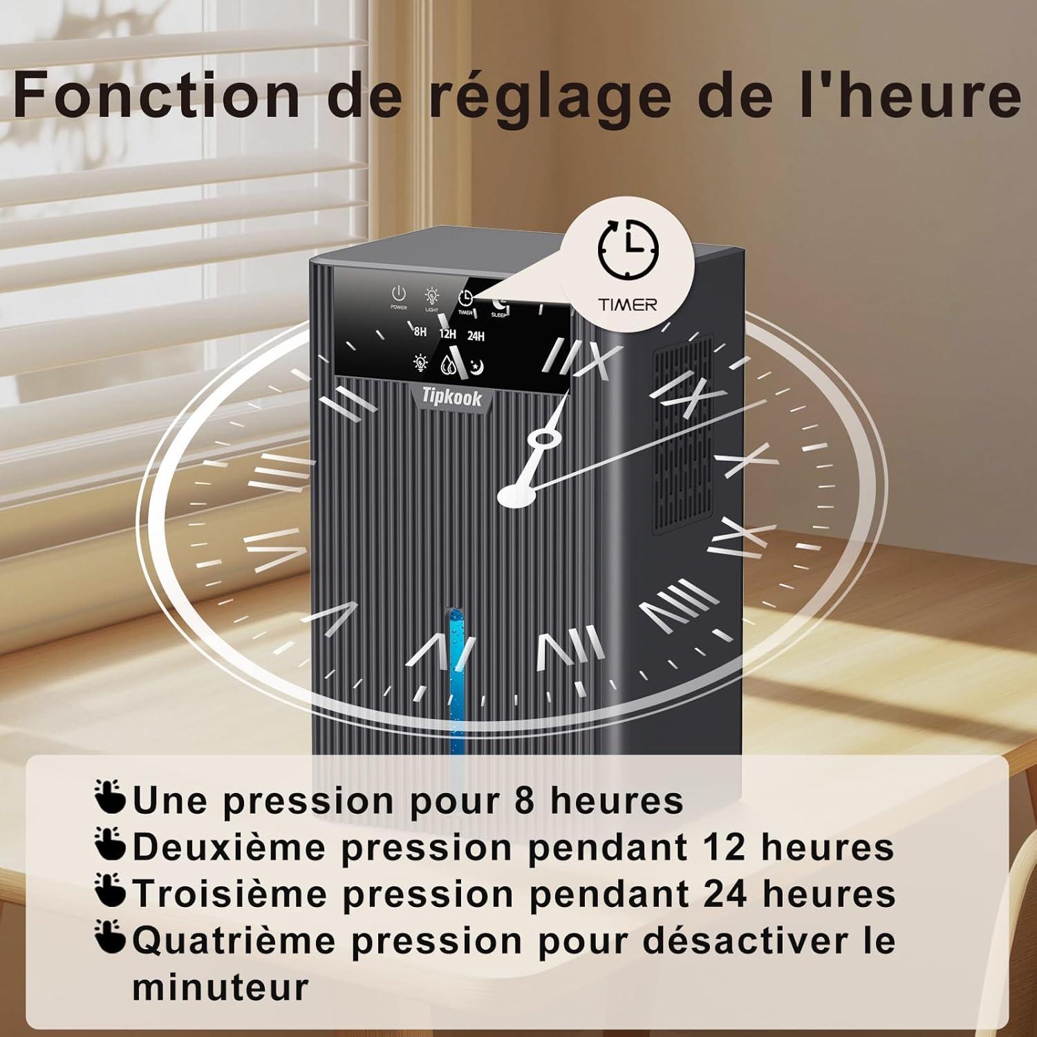 image:imageDeshumidificateur d Air Tipkook Deshumidificateur d Air Anti MoisissureSilencieux 2400MLLumire LED 10 Couleurs Grand cranPortableArrt AutomatiqueMinuterie 81224Hpour MaisonChambre