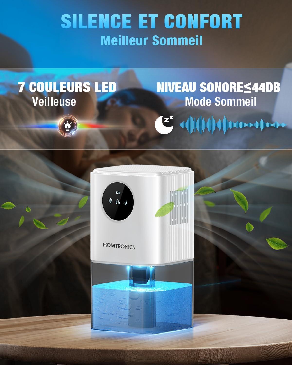 image:imageDeshumidificateur d air1700ml Homtronics Deshumidificateur d Air Anti Moisissure avec Lumire LED 7 Couleurs Minuterie 81224HPortableSilencieux pour ChambreMoisissuresBainArmoire