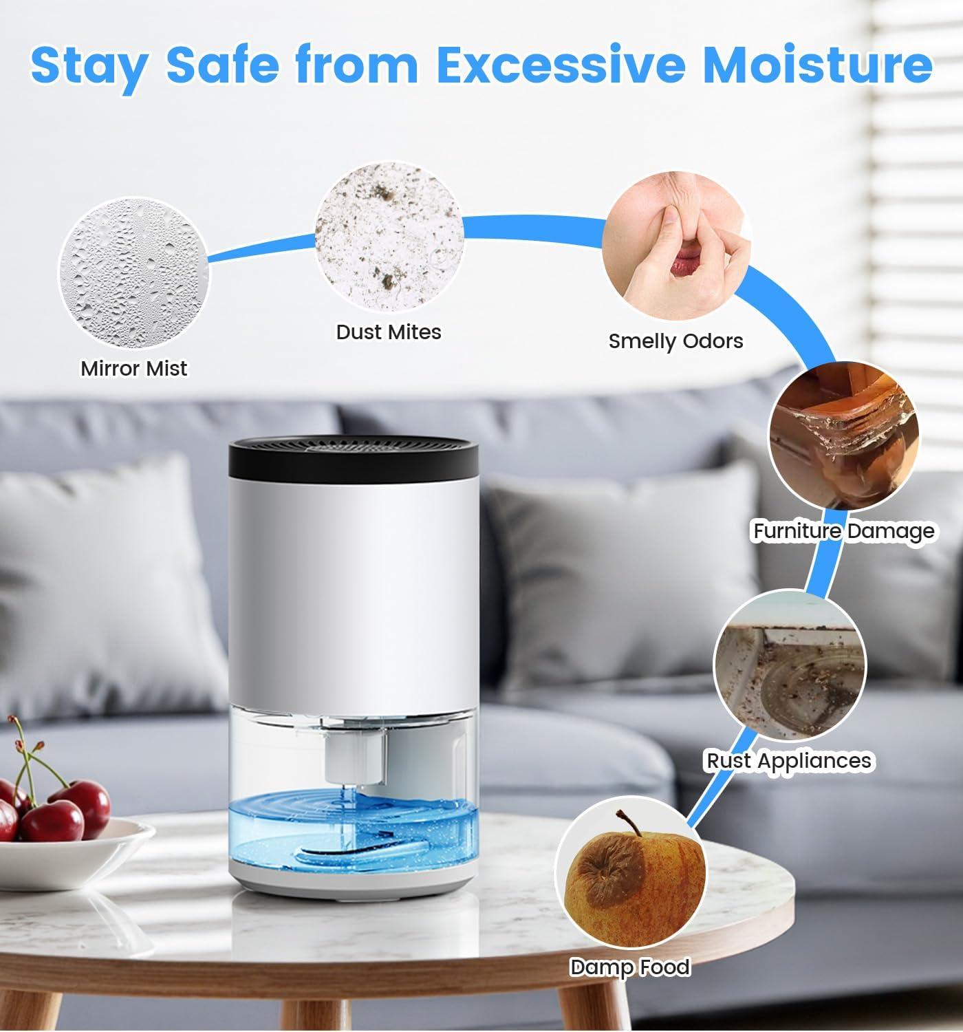 image:imageJonwall Dshumidificateur pour la Maison 1000ml Mini Dshumidificateur Portable Dshumidificateurs Silencieux lectrique avec arrt Automatique et 7 LED Colores pour Chambre Salle de Bain Armoire