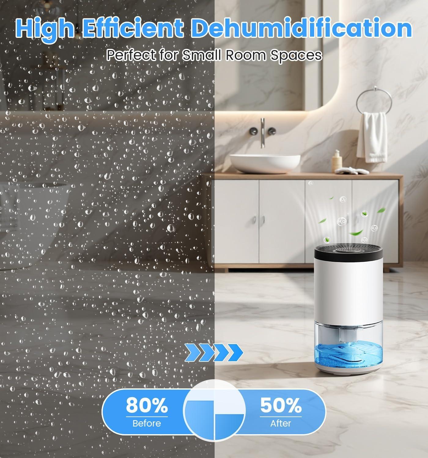 image:imageJonwall Dshumidificateur pour la Maison 1000ml Mini Dshumidificateur Portable Dshumidificateurs Silencieux lectrique avec arrt Automatique et 7 LED Colores pour Chambre Salle de Bain Armoire