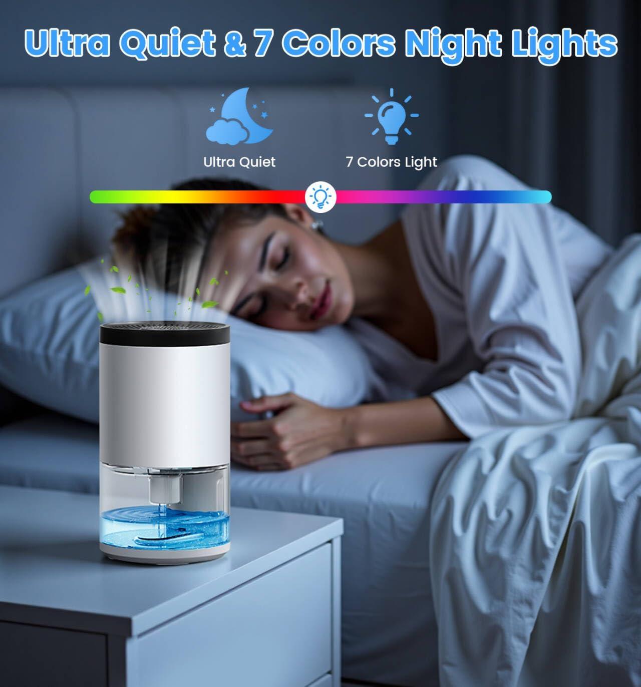 image:imageJonwall Dshumidificateur pour la Maison 1000ml Mini Dshumidificateur Portable Dshumidificateurs Silencieux lectrique avec arrt Automatique et 7 LED Colores pour Chambre Salle de Bain Armoire
