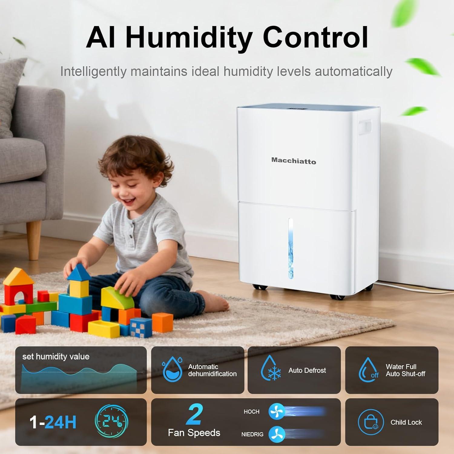 image:imageMacchiatto Dshumidificateur d Air 16LJour limination auto de la Moisissure Absorbeur DHumidit Automatique Schelinge Dshumidificateur Compresseur Portable Minuterie 124H