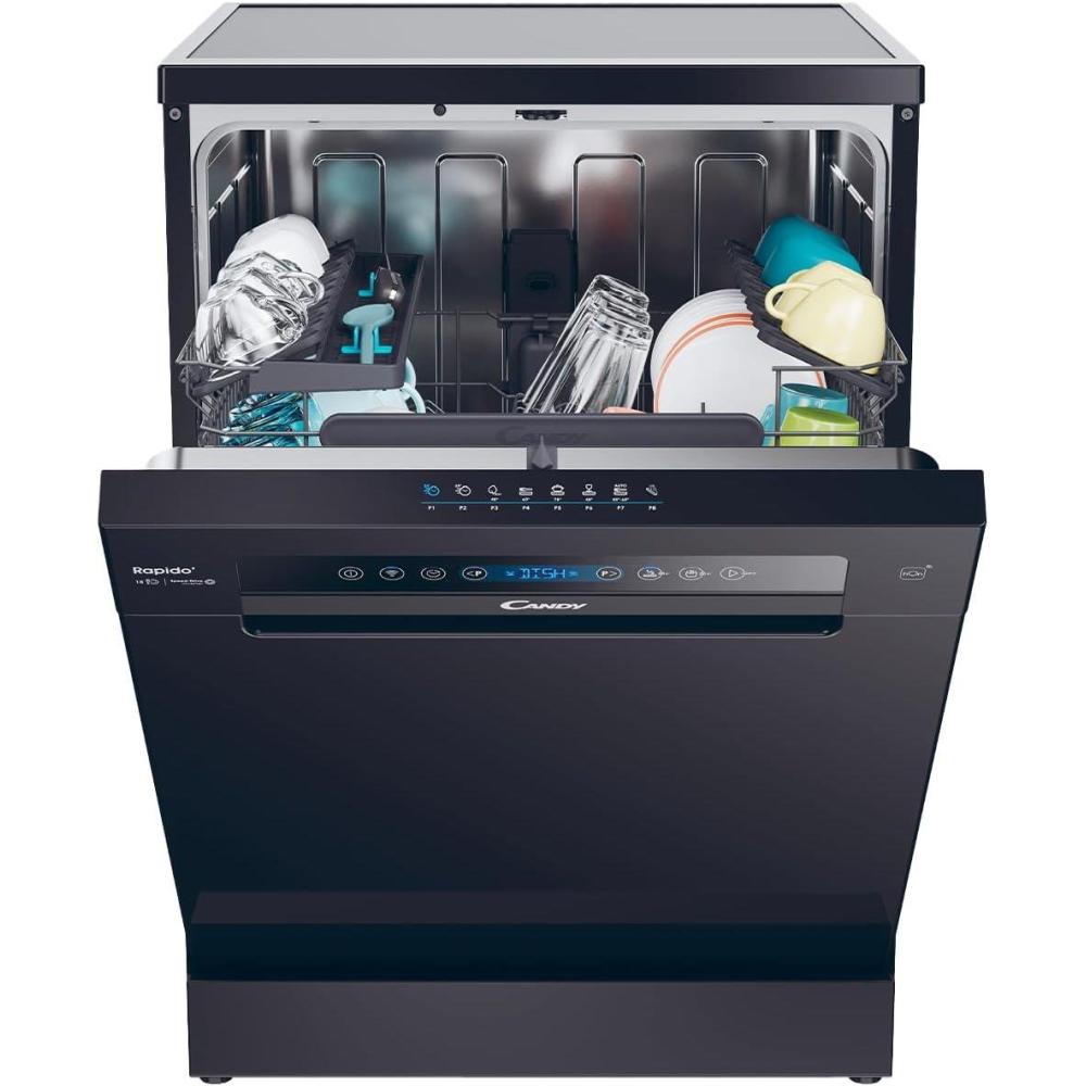 image:imageCANDY LaveVaisselle Pose Libre 14 Couverts Classe nergtique C Maxi Cuve Wash ampamp Dry 35 min Ouverture Automatique Contrle Distance Inox 60 x 82 cm Modle CF 4C6F0X15 Couverts Noir
