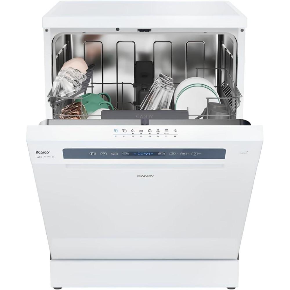image:imageCANDY LaveVaisselle Pose Libre 14 Couverts Classe nergtique C Maxi Cuve Wash ampamp Dry 35 min Ouverture Automatique Contrle Distance Inox 60 x 82 cm Modle CF 4C6F0X14 Couverts Blanc
