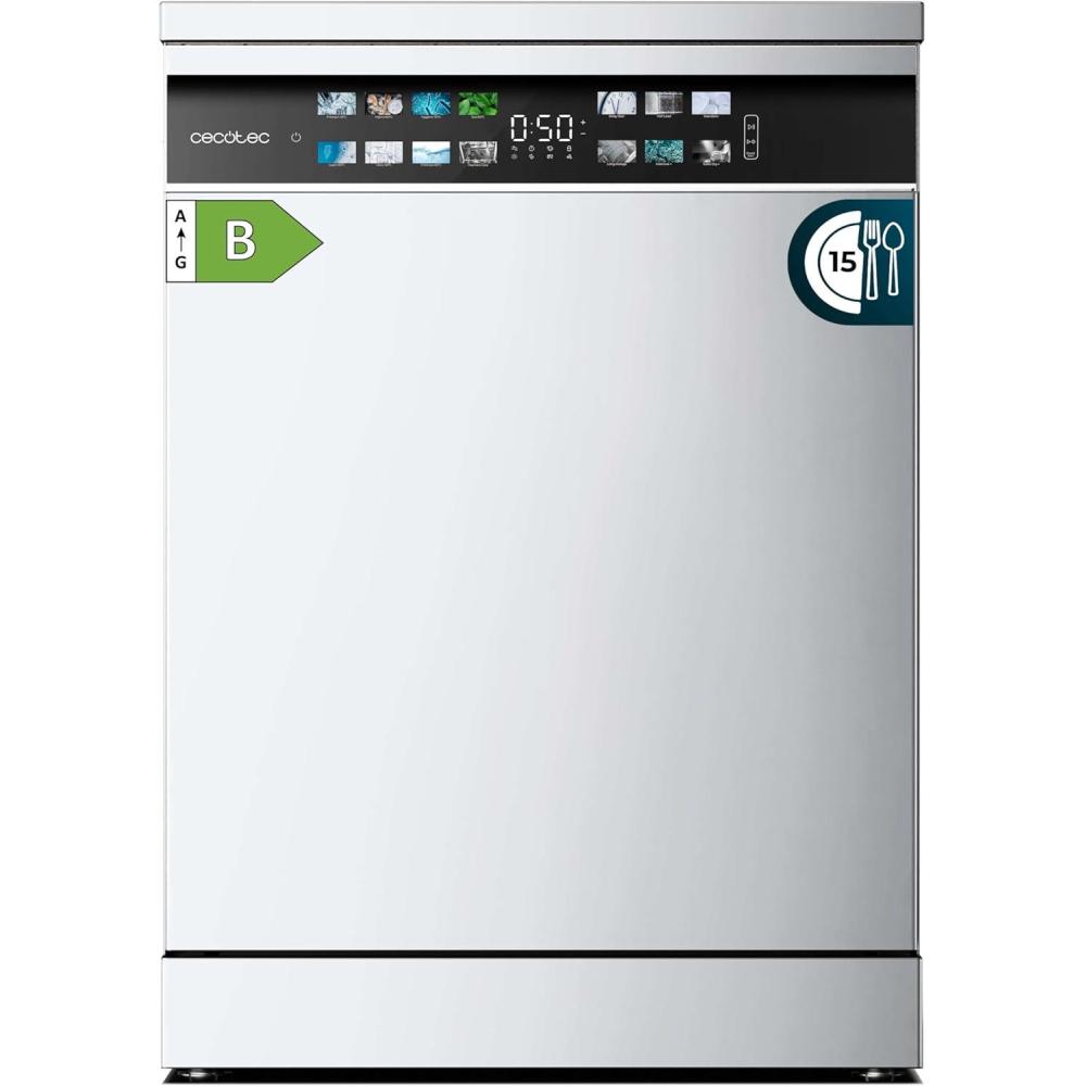 image:imageCecotec Lavevaisselle 60cm Bolero Aguazero 6700 Dark B Lavevaisselle fonc 15 couverts Classe B Moteur Inverter Plus O2 Dry Lavage Double Zone Plateau Ajustable Stockage Long et Turbo DryBlanc