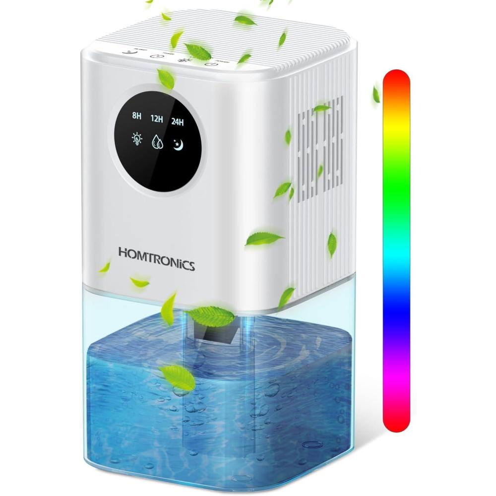 image:imageDeshumidificateur d air1700ml Homtronics Deshumidificateur d Air Anti Moisissure avec Lumire LED 7 Couleurs Minuterie 81224HPortableSilencieux pour ChambreMoisissuresBainArmoire