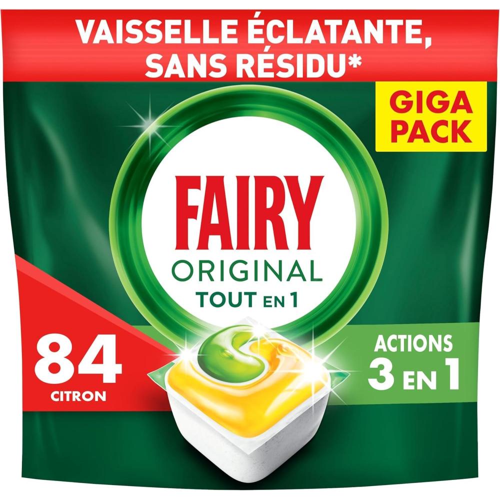 image:imageFairy Original Tablettes LaveVaisselle Tout En 1 Citron Pack Familial 175 Capsules 5x35 Efficaces Contre Graisse Incruste Action Sel et Rinage Protection Verre et Argent Dissolution RapideFairy Original Tablettes LaveVaisselle 84 Capsules