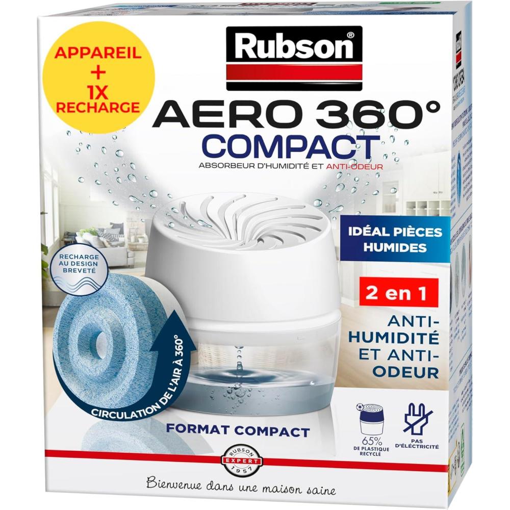 image:imageRubson AERO 360 Absorbeur dhumidit Compact 1 appareil 1 recharge de 450 g Dshumidificateur dair antiodeur Absorbeur antihumidit ampamp condensationUnique