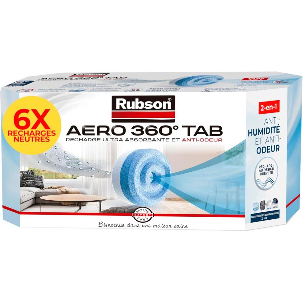image:imageRubson AERO 360 TAB recharges en tabs neutres pour absorbeur dhumidit ultra absorbantes et anti odeurs recharges pour dshumidificateurs AERO 360 6 x 450 g6 x 450 g