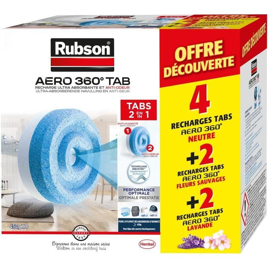 image:imageRubson AERO 360 TAB recharges en tabs neutres pour absorbeur dhumidit ultra absorbantes et anti odeurs recharges pour dshumidificateurs AERO 360 6 x 450 g4x450g 4x450g