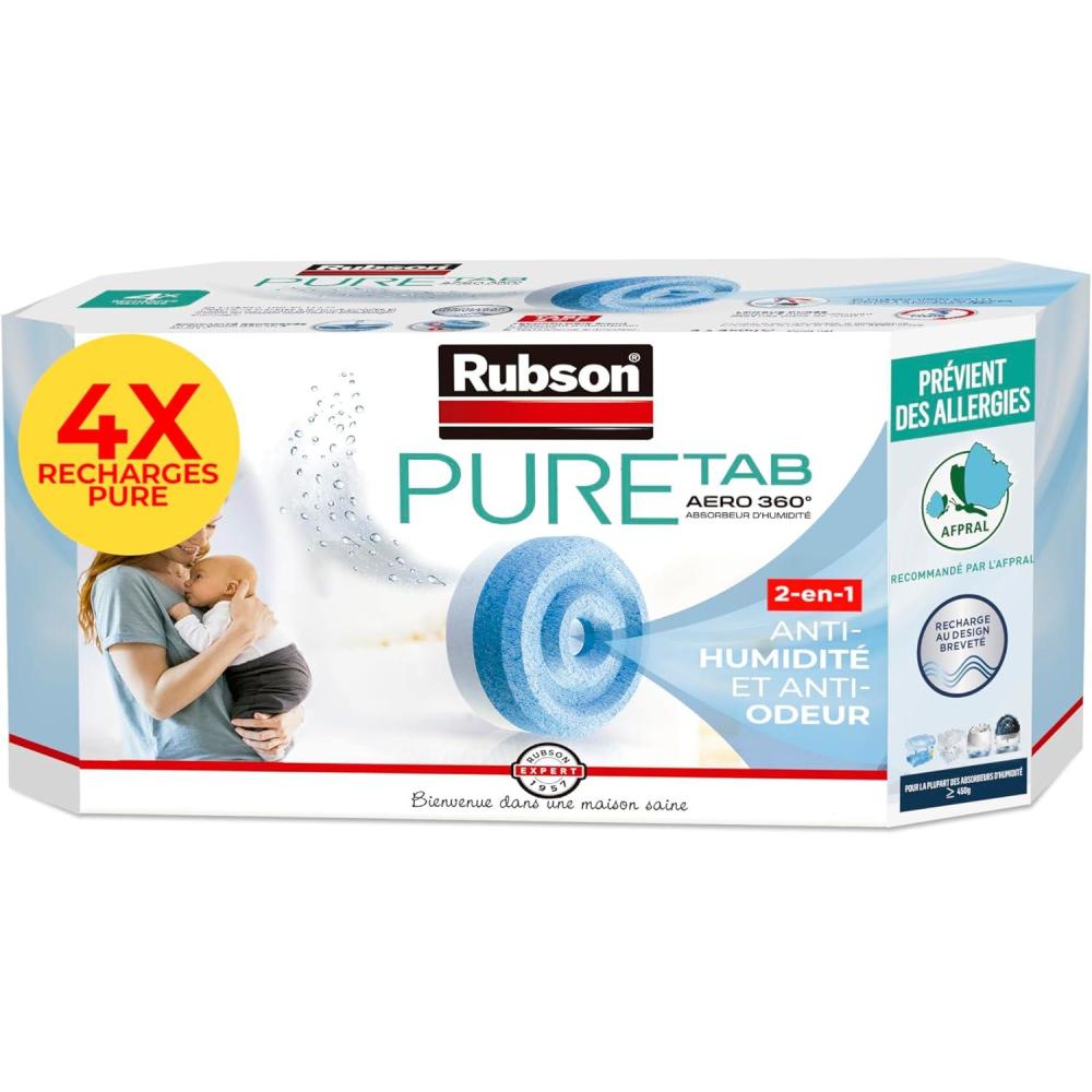 image:imageRubson Recharges Pure Tab pour absorbeur dhumidit AERO 360 4 x 450 g Recharges neutres antihumidit ampamp antiodeur pour dshumidificateur Recommand par lAFPRALUnique