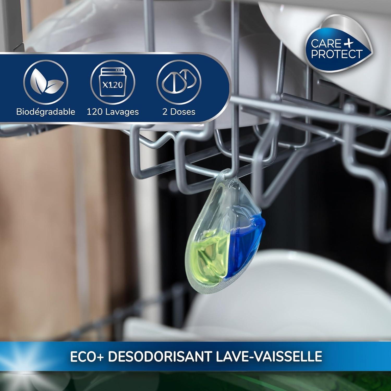image:imageCAREPROTECT ECO Dodorant pour LaveVaisselle limine les Mauvaises Odeurs Parfum Citron Longue Dure 6 Doses Jusqu 360 Lavages