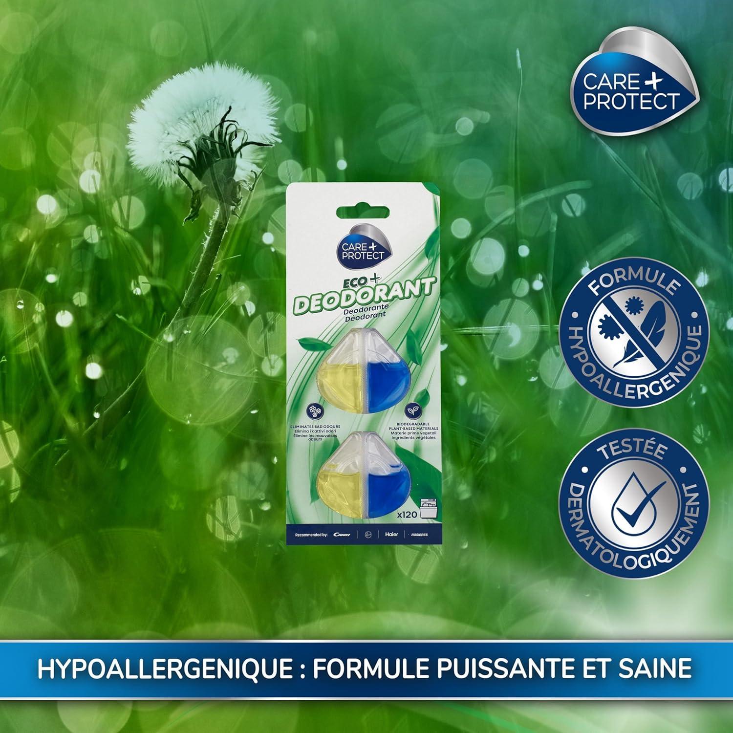 image:imageCAREPROTECT ECO Dodorant pour LaveVaisselle limine les Mauvaises Odeurs Parfum Citron Longue Dure 6 Doses Jusqu 360 Lavages