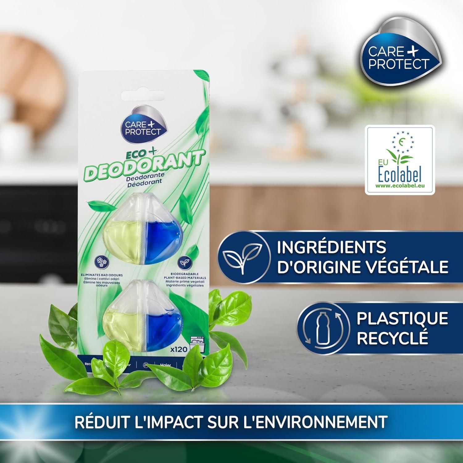 image:imageCAREPROTECT ECO Dodorant pour LaveVaisselle limine les Mauvaises Odeurs Parfum Citron Longue Dure 6 Doses Jusqu 360 Lavages