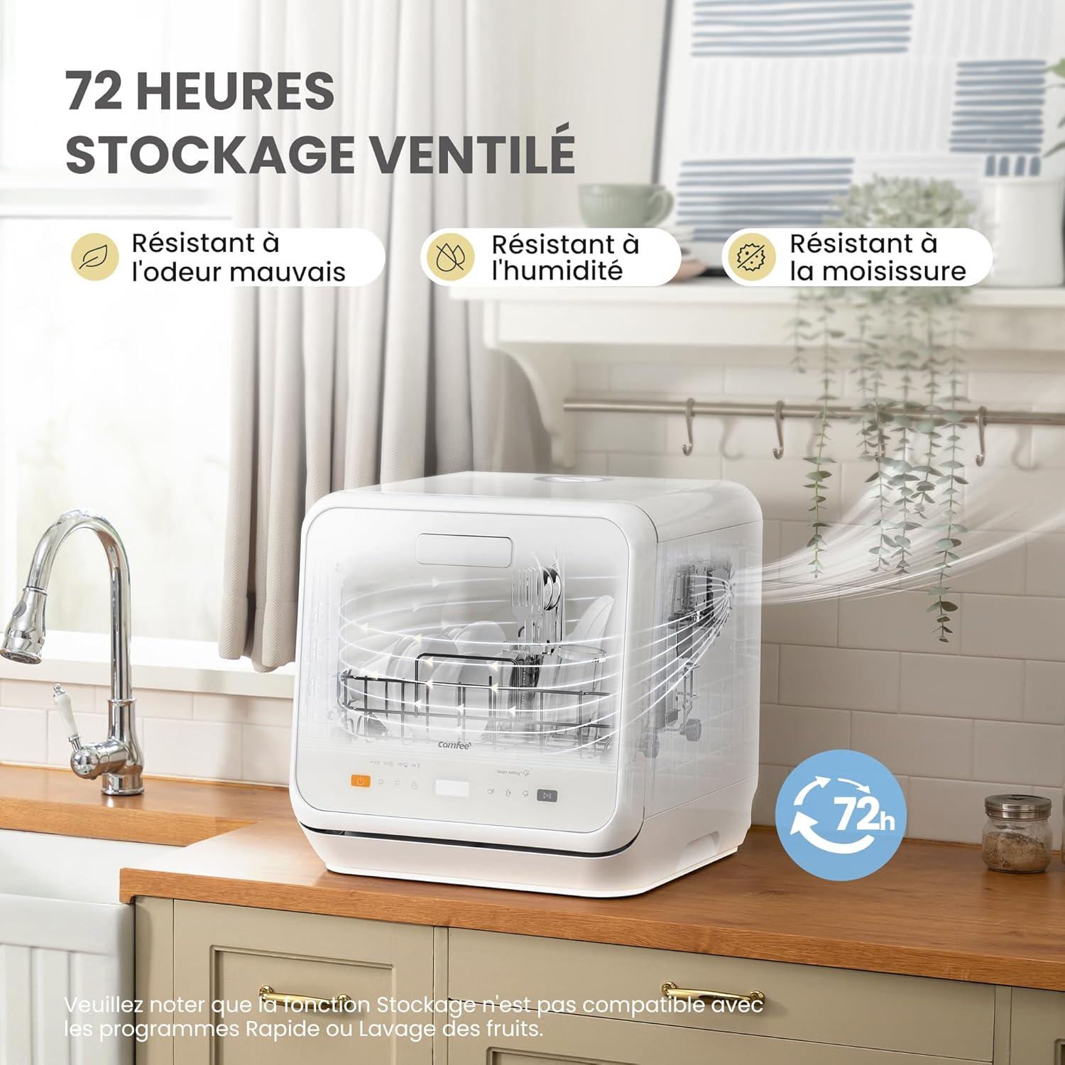 image:imageCOMFEE Lavevaisselle de comptoir mini lavevaisselle de table avec 6 programmes lavage la vapeurSoins pour bb et lavage des fruits sans plomberie dmarrage diffr 72Heures stockage blanc