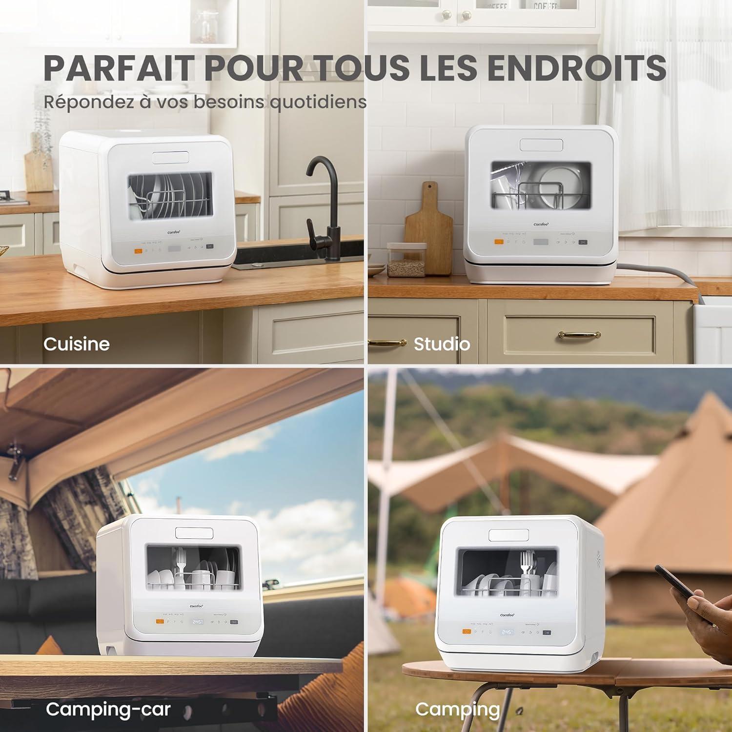 image:imageCOMFEE Lavevaisselle de comptoir mini lavevaisselle de table avec 6 programmes lavage la vapeurSoins pour bb et lavage des fruits sans plomberie dmarrage diffr 72Heures stockage blanc