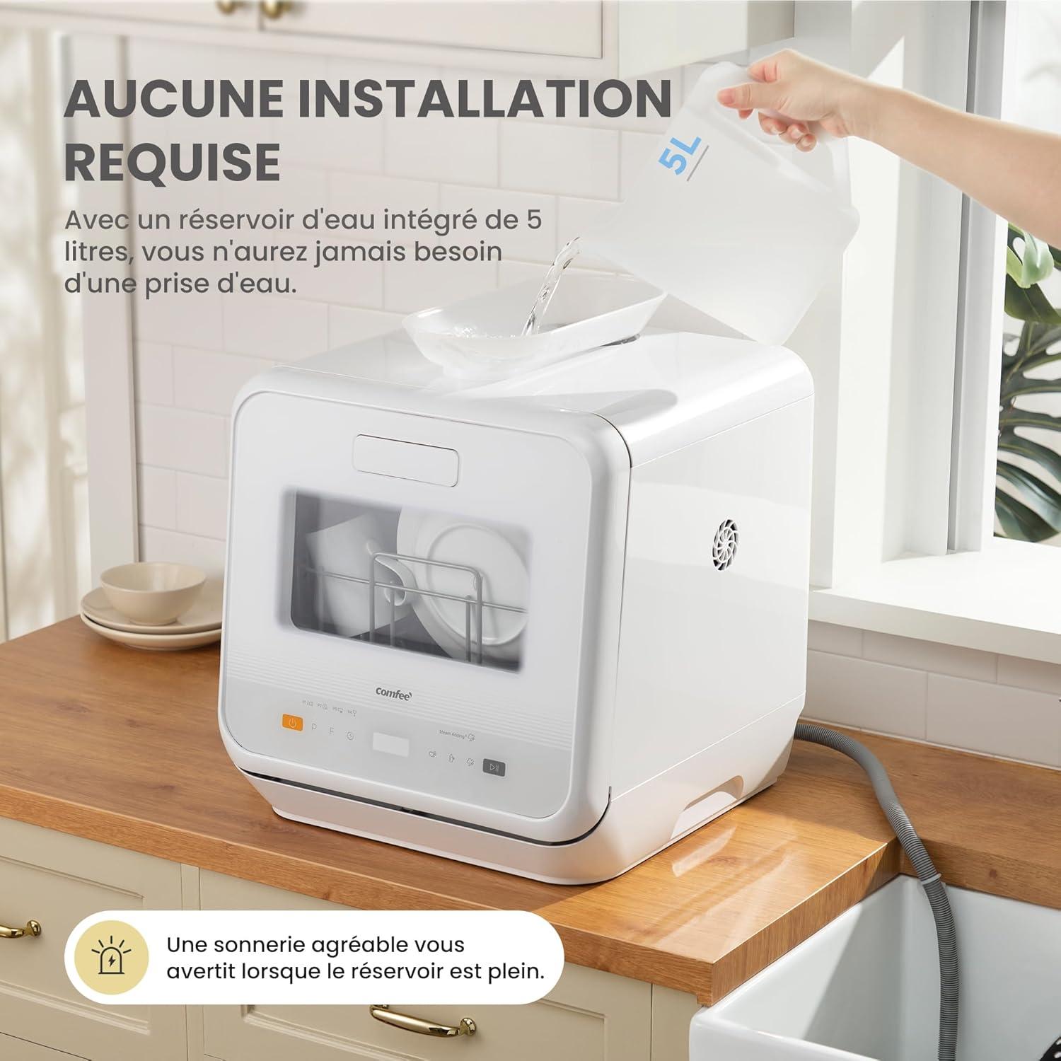 image:imageCOMFEE Lavevaisselle de comptoir mini lavevaisselle de table avec 6 programmes lavage la vapeurSoins pour bb et lavage des fruits sans plomberie dmarrage diffr 72Heures stockage blanc