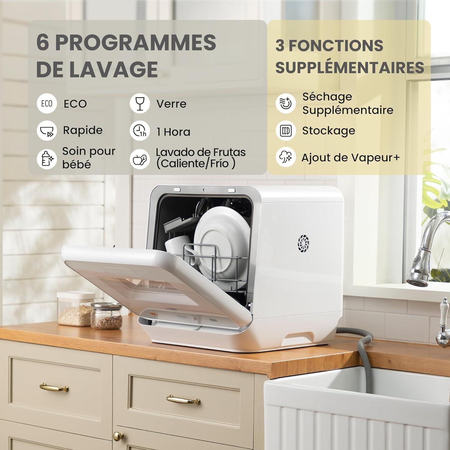 image:imageCOMFEE Lavevaisselle de comptoir mini lavevaisselle de table avec 6 programmes lavage la vapeurSoins pour bb et lavage des fruits sans plomberie dmarrage diffr 72Heures stockage blanc
