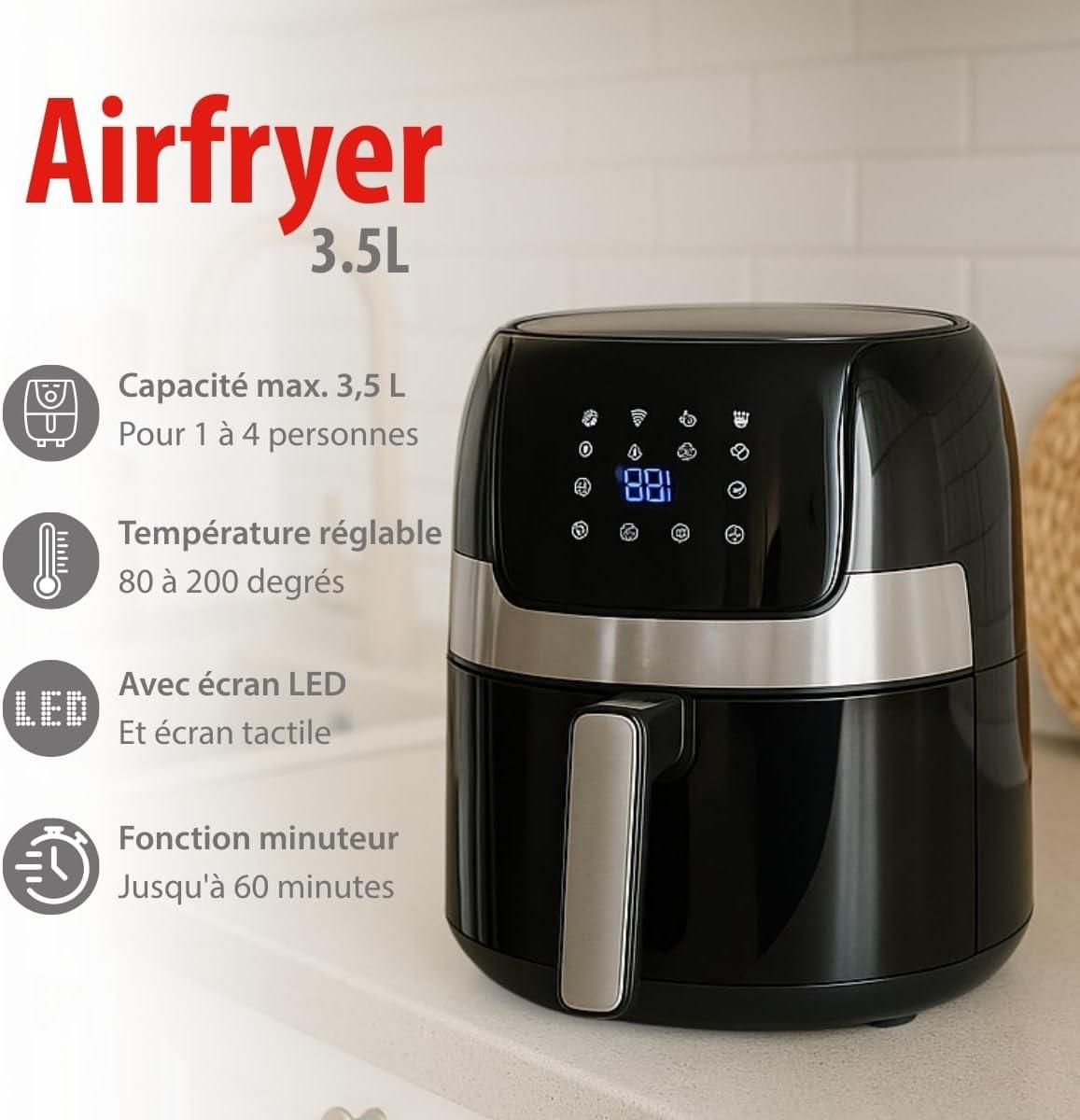 image:imagealpina Airfryer Friteuse lectrique 35L 80 200 C Minuterie jusqu 60 minutes 1400W cran Numrique Noir