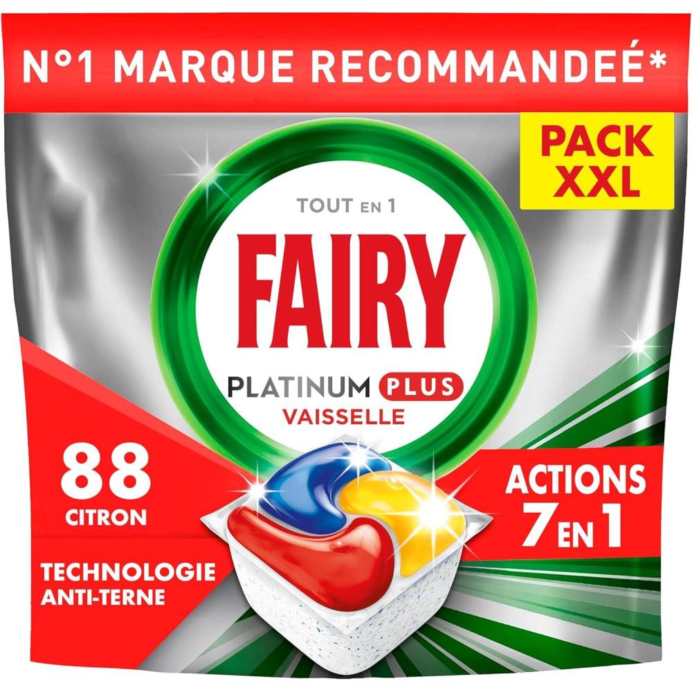 image:imageFairy Platinum Plus Tablettes LaveVaisselle All In One Technologie Antiterne Citron 88 Capsules Nettoyage Optimal Redonne De Lclat Et Prvient Le Calcaire