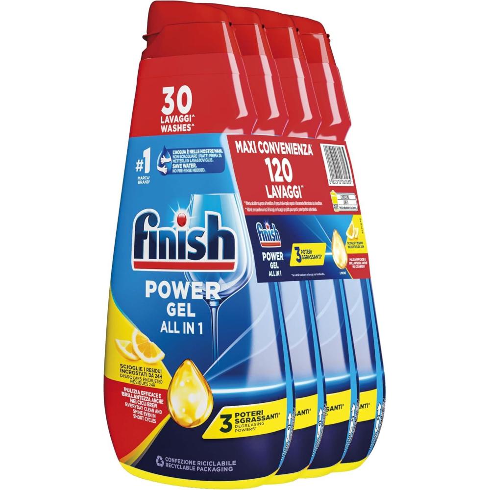image:imageFinish Powergel Nettoyant pour lavevaisselle liquide multiactions pouvoirs dgraissants frais 120 lavages 4 paquets de 30 lavagesCitron
