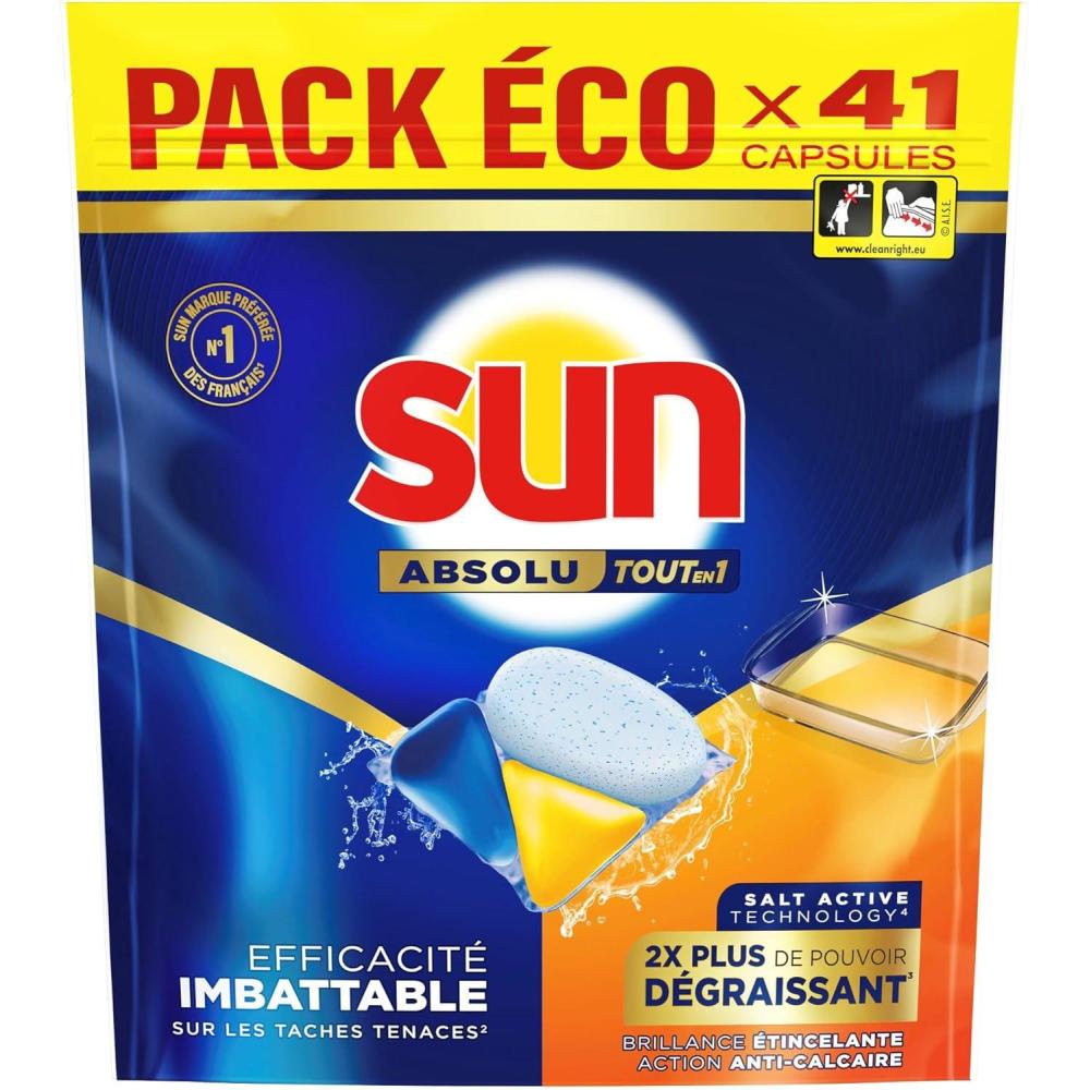 image:imageSun Pastilles LaveVaisselle Tout en 1 Absolu dgraissent Efficacit Imbattable sur les Tches Tenaces 41 Lavages