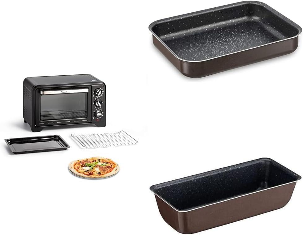 image:imageMoulinex Four lectrique posable 19 L Compact chaleur tournante 6 modes de cuisson Thermostat rglable jusqu 240C Minuteur 120 min Grille rversible Lche frites Optimo noir OX444810Noir