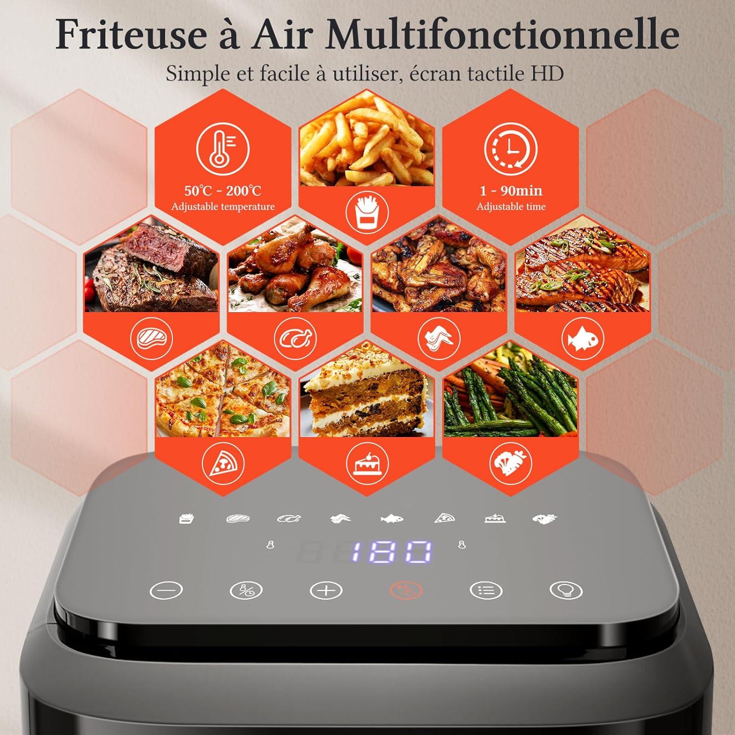 image:imageTaylor Swoden Friteuse sans Huile 1800W Air Fryer de 65 L avec Double Rsistance Multifonction 8en1 Rapide cran tactile digital visualisation Airfryer XXL Noire