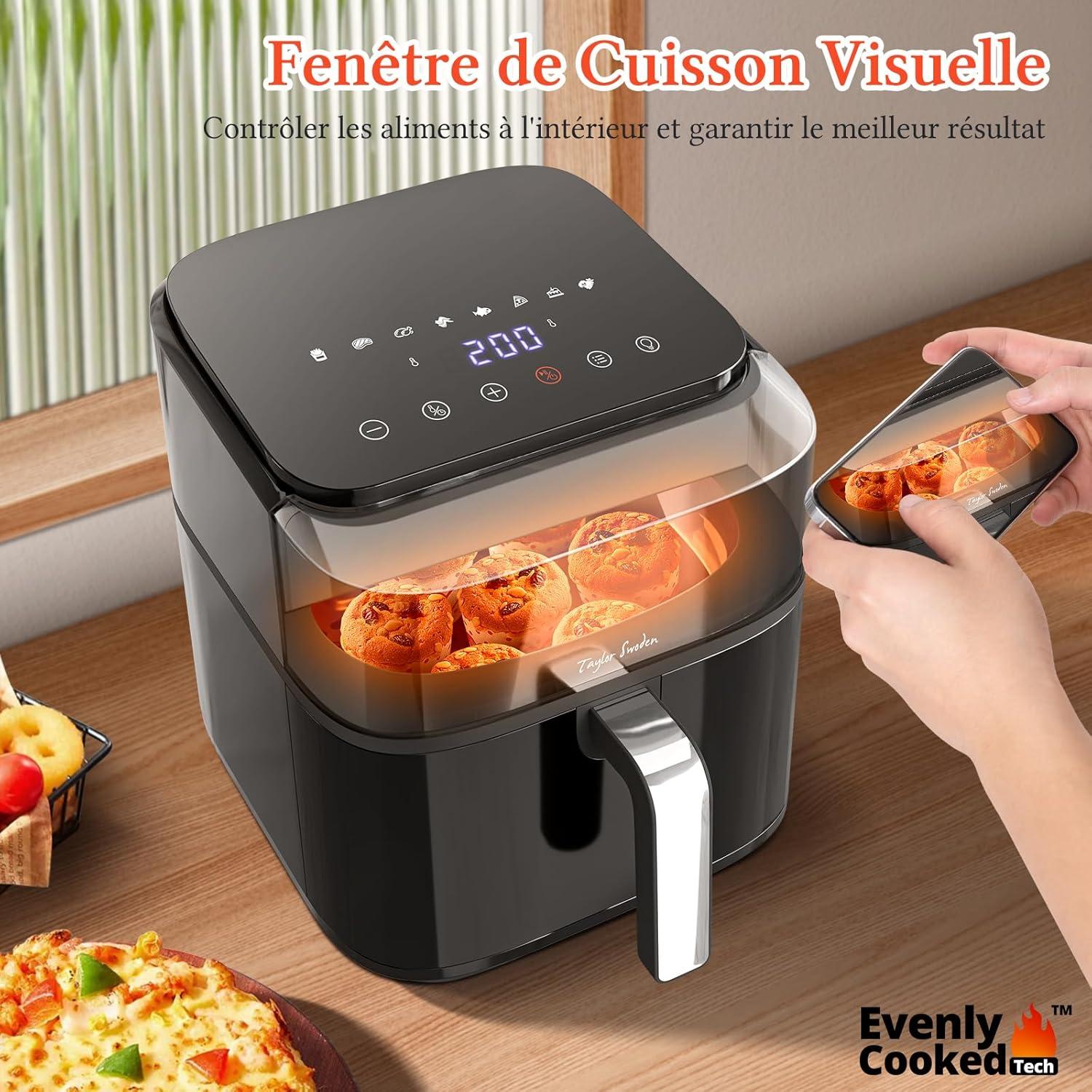 image:imageTaylor Swoden Friteuse sans Huile 1800W Air Fryer de 65 L avec Double Rsistance Multifonction 8en1 Rapide cran tactile digital visualisation Airfryer XXL Noire
