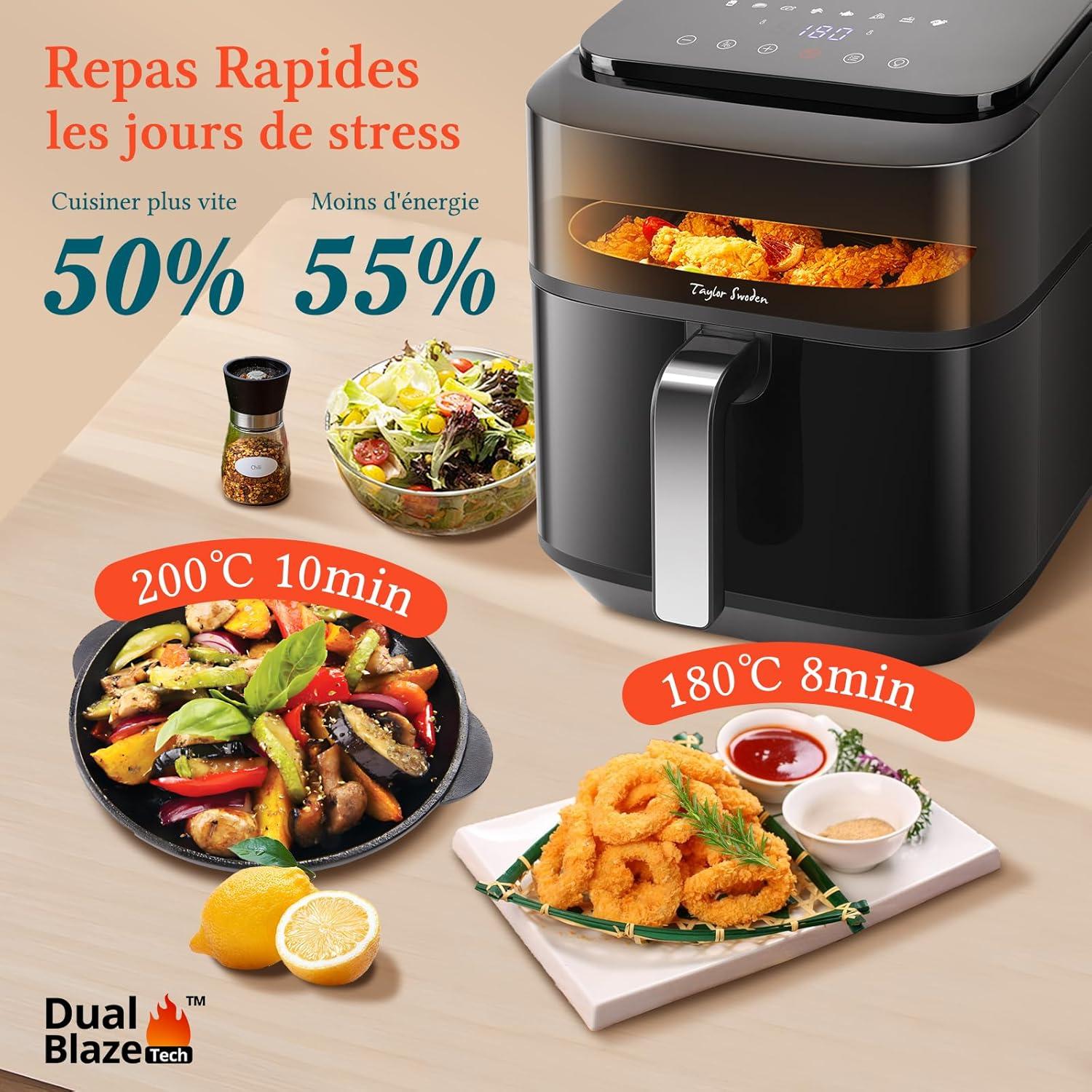 image:imageTaylor Swoden Friteuse sans Huile 1800W Air Fryer de 65 L avec Double Rsistance Multifonction 8en1 Rapide cran tactile digital visualisation Airfryer XXL Noire