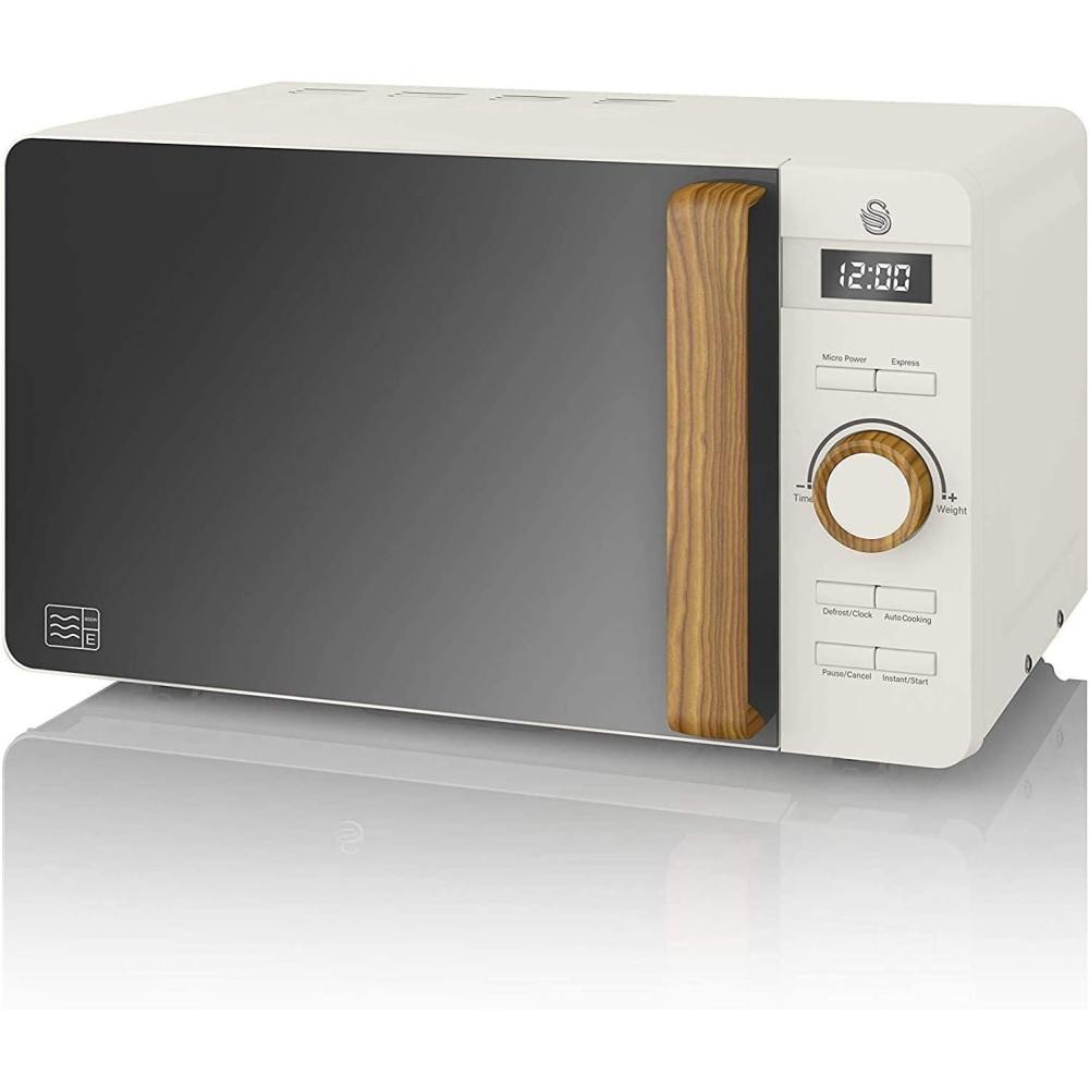 image:imageSwan Nordic Microondes Numrique 20 L 6 Niveaux de Fonctionnement 800 W Puissance Minuterie 30 min Nettoyage Facile Mode Dgivreur Design Moderne Poigne Effet Bois Vert Mat SM22036GRENEUNBlanc Mat