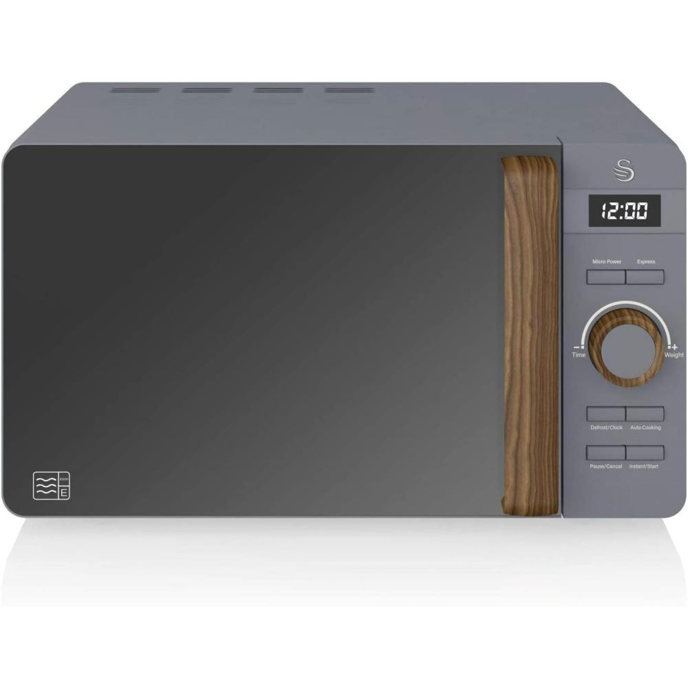 image:imageSwan Nordic Microondes Numrique 20 L 6 Niveaux de Fonctionnement 800 W Puissance Minuterie 30 min Nettoyage Facile Mode Dgivreur Design Moderne Poigne Effet Bois Vert Mat SM22036GRENEUNGris Mat