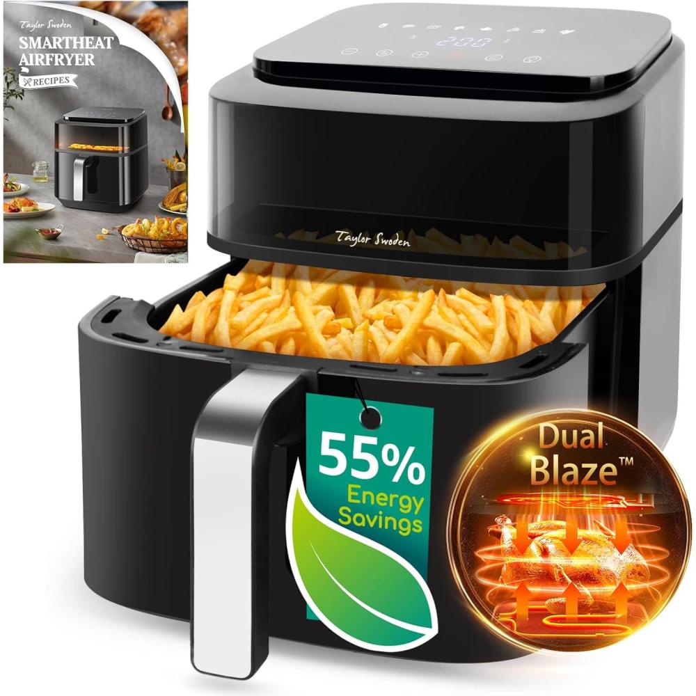 image:imageTaylor Swoden Friteuse sans Huile 1800W Air Fryer de 65 L avec Double Rsistance Multifonction 8en1 Rapide cran tactile digital visualisation Airfryer XXL Noire