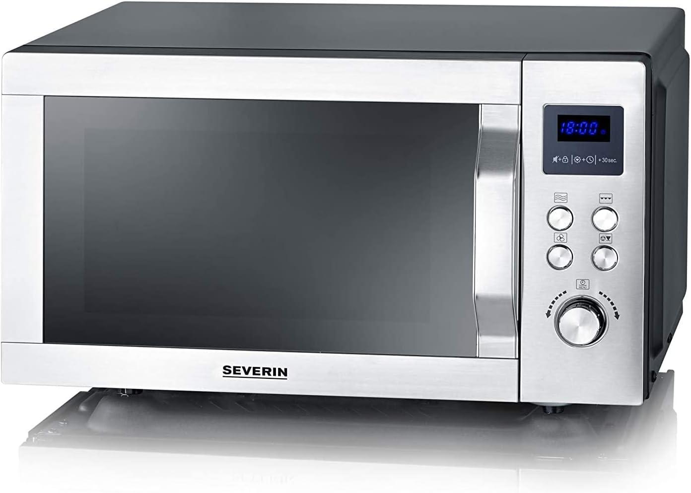 image:imageSEVERIN Microondes 2en1 jusqu 1 000 W Avec fonction gril Fond plat cramique Double hauteur de cuisson Fonction BeSilent MW7763Inox