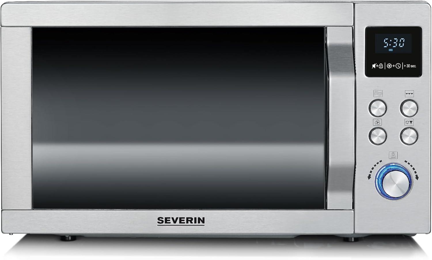 image:imageSEVERIN Microondes 2en1 jusqu 1 000 W Avec fonction gril Fond plat cramique Double hauteur de cuisson Fonction BeSilent MW7763Inox