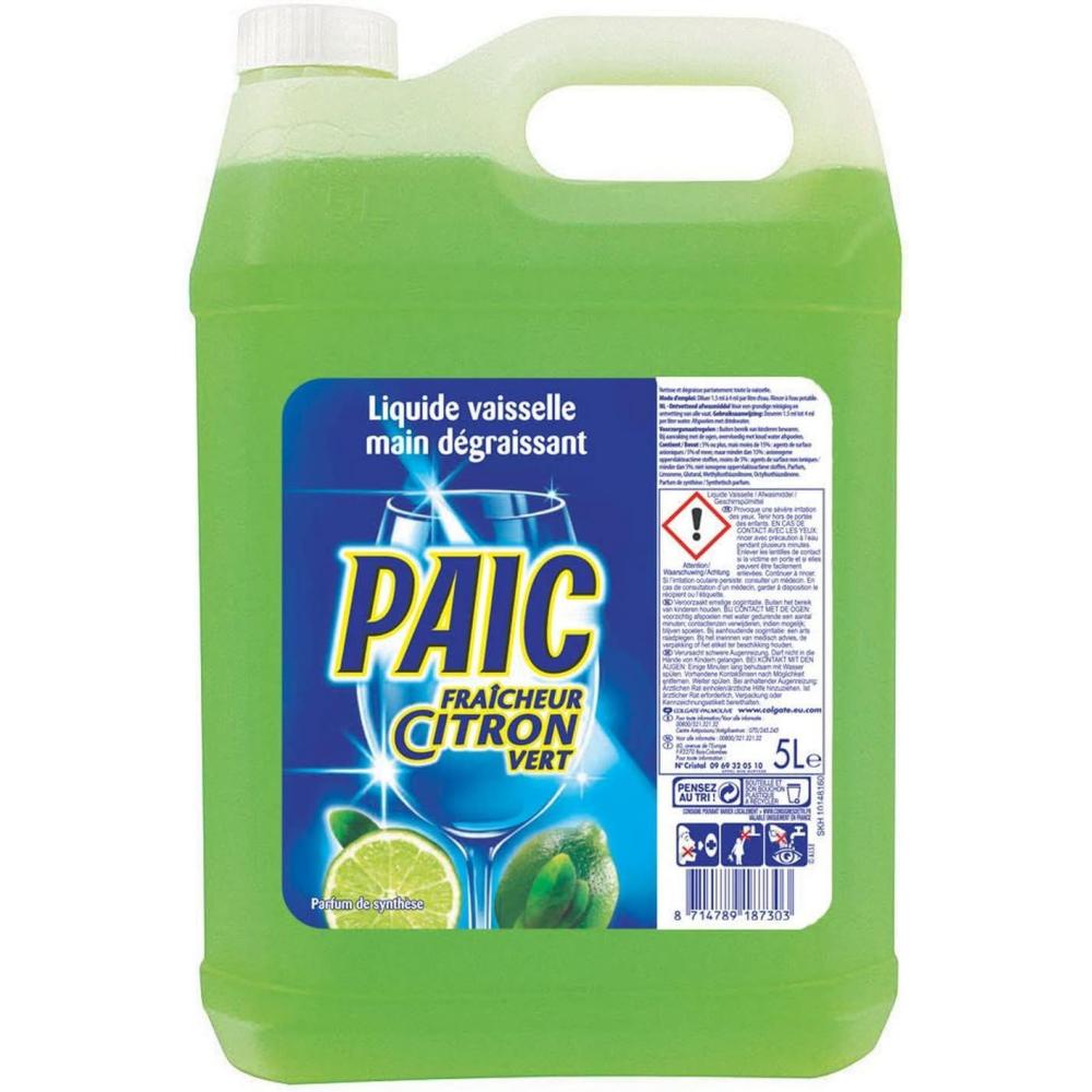 image:imagePAIC Liquide Vaisselle Fracheur Citron Vert Action Nettoyante Dgraissante et AntiOdeur Format conomique Bidon de 5LJaune