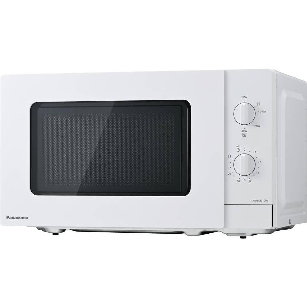 image:imagePanasonic NNSM21QWEPG Microondes solo 20 l avec bol en verre 800 W rglage de dconglation 5 niveaux de puissance bouton rotatif design compact minuterie blanc