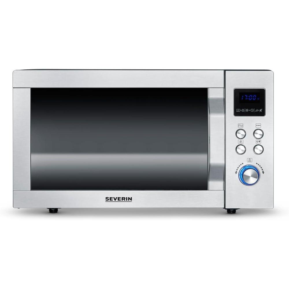 image:imageSEVERIN Microondes 2en1 jusqu 1 000 W Avec fonction gril Fond plat cramique Double hauteur de cuisson Fonction BeSilent MW7763Inox Noir