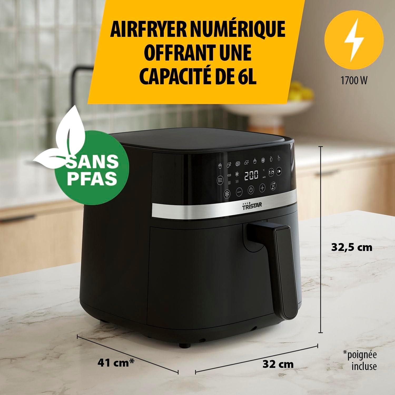 image:imageTristar Friteuse Air Numrique Capacit 6L 8 Programmes cran Tactile LED Prchauffage Rappel Agitation Revtement sans PFAS Arrt Auto Facile Nettoyer 1700W FR9416