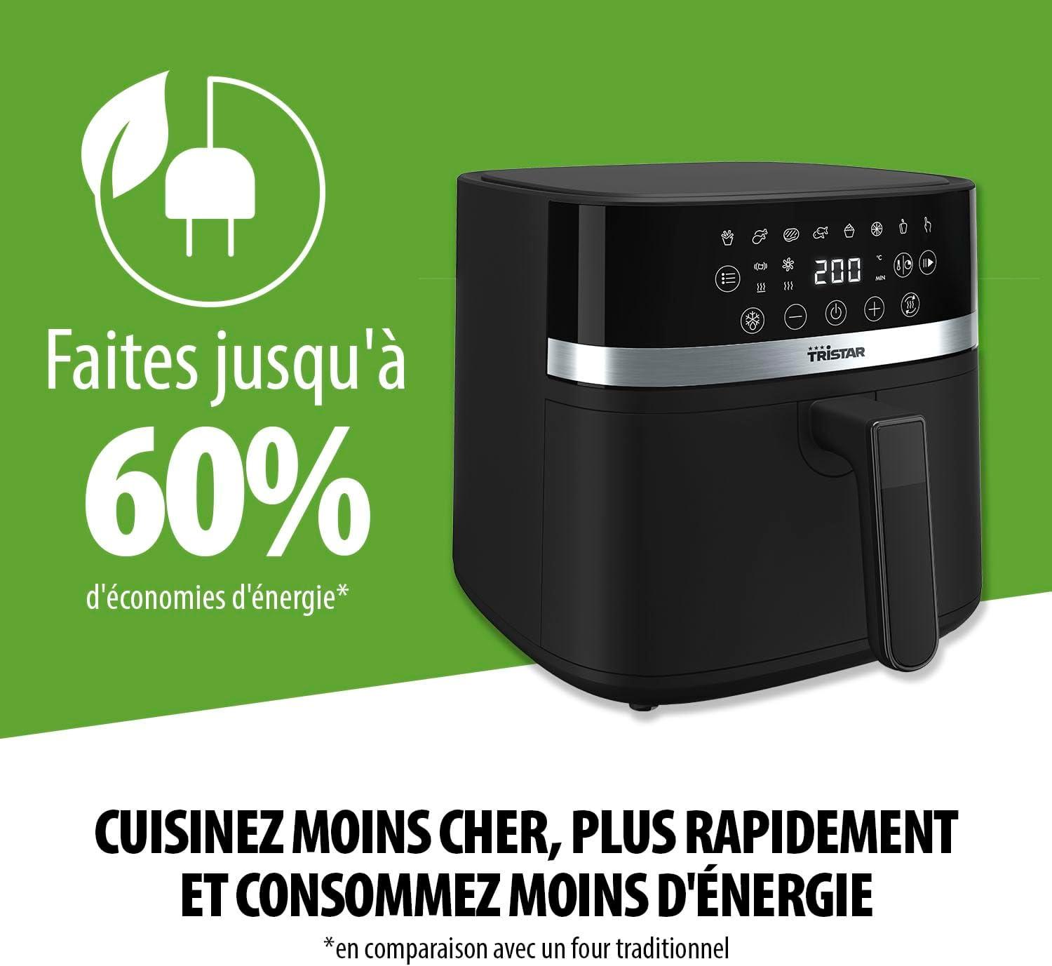 image:imageTristar Friteuse Air Numrique Capacit 6L 8 Programmes cran Tactile LED Prchauffage Rappel Agitation Revtement sans PFAS Arrt Auto Facile Nettoyer 1700W FR9416