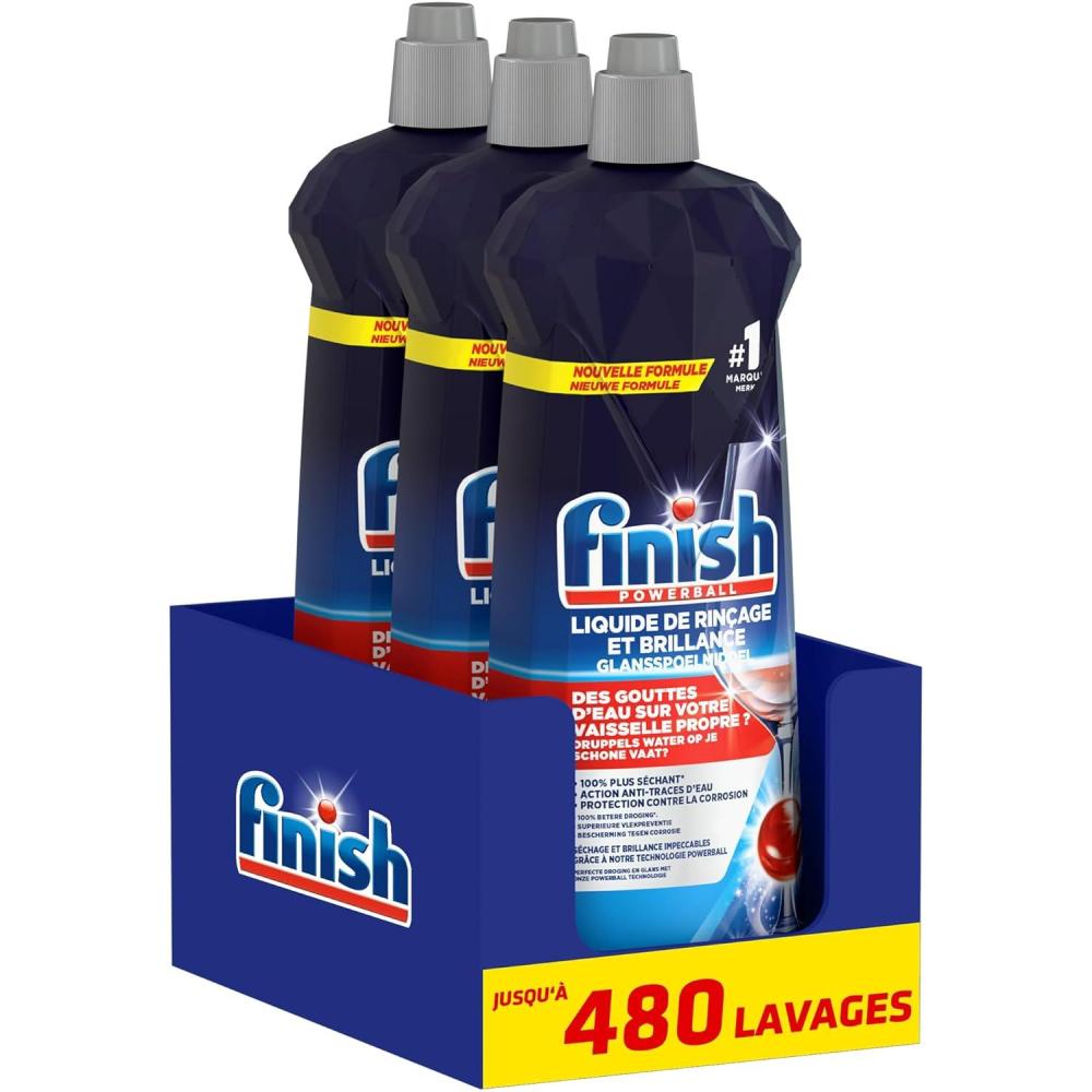 image:imageFinish Liquide de Rinage Brillance et Schage Produit LaveVaisselle Jusqu 480 lavages 2400ml en Lot de 3Parfum Frais