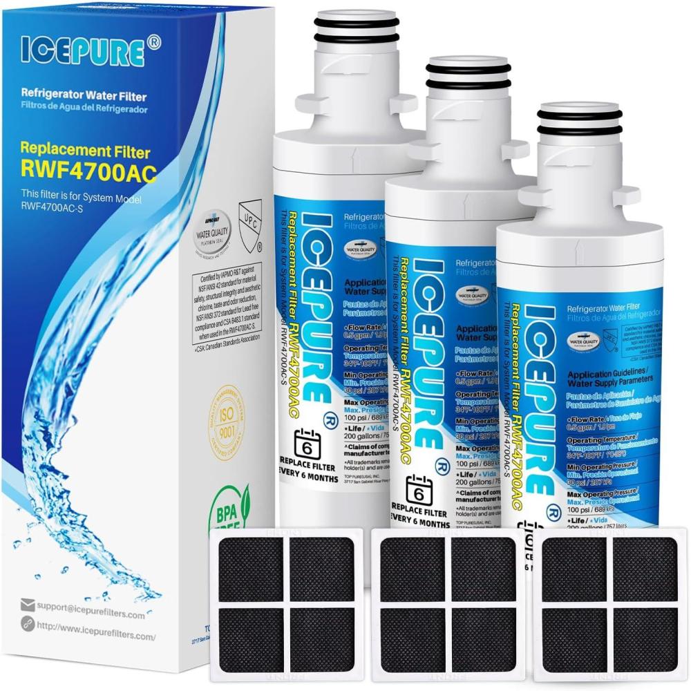 image:imageICEPURE LT1000P Filtre eau et air pour rfrigrateur Compatible Avec LG LT1000P LT1000PC MDJ64844601 Kenmore 469980 9980 ADQ74793501 ADQ74793502 et LT120F Combo blanc 3 pices3 Count Pack of 1