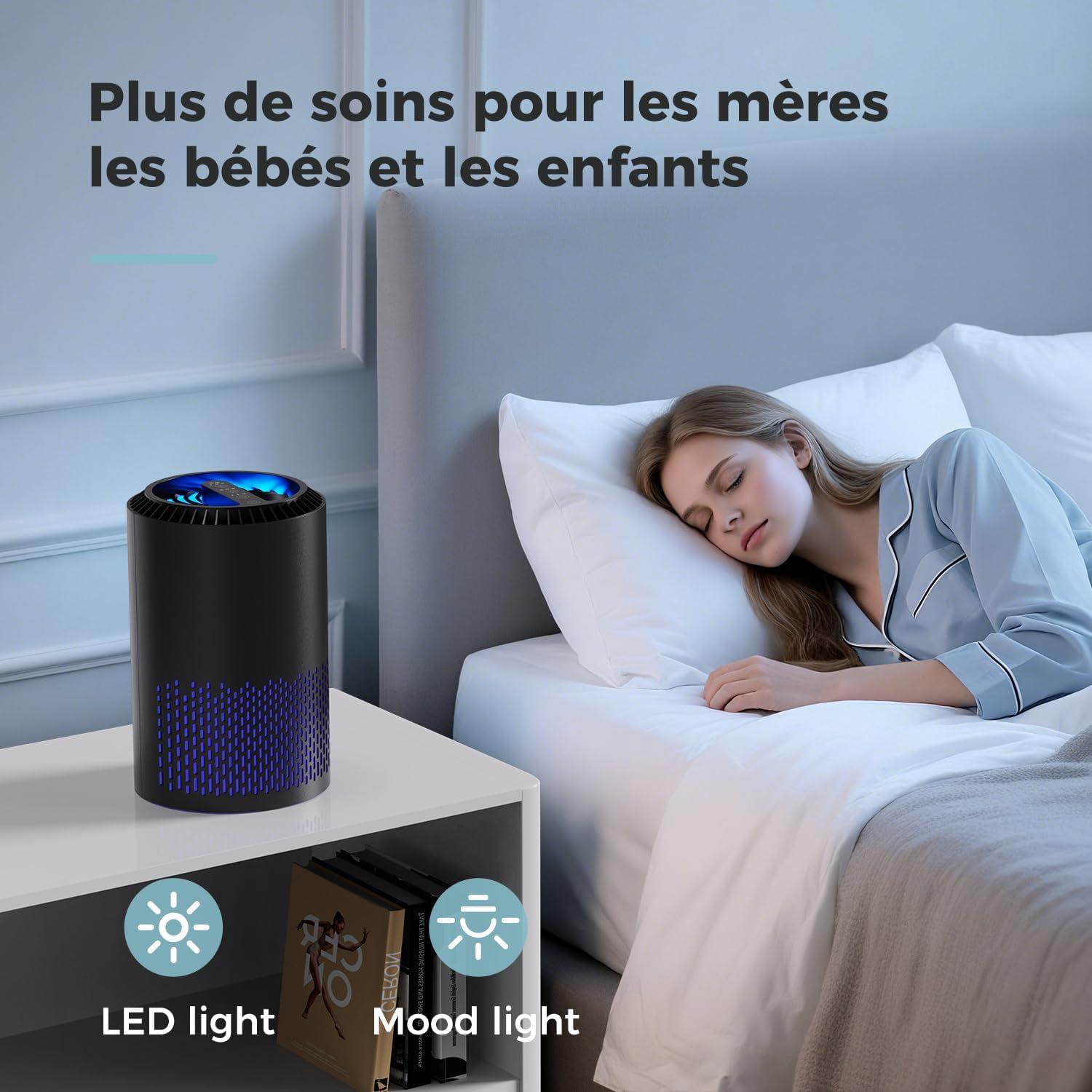image:imageAROEVE Purificateurs dAir Pour Chambre et Maison 22dB Purificateur dAir H13 HEPA Fume Pellicules Poils Odeur Purificateur dAir Avec Contrle de Vitesse Pour Chambre Bureau DHJH01A BlancNoir