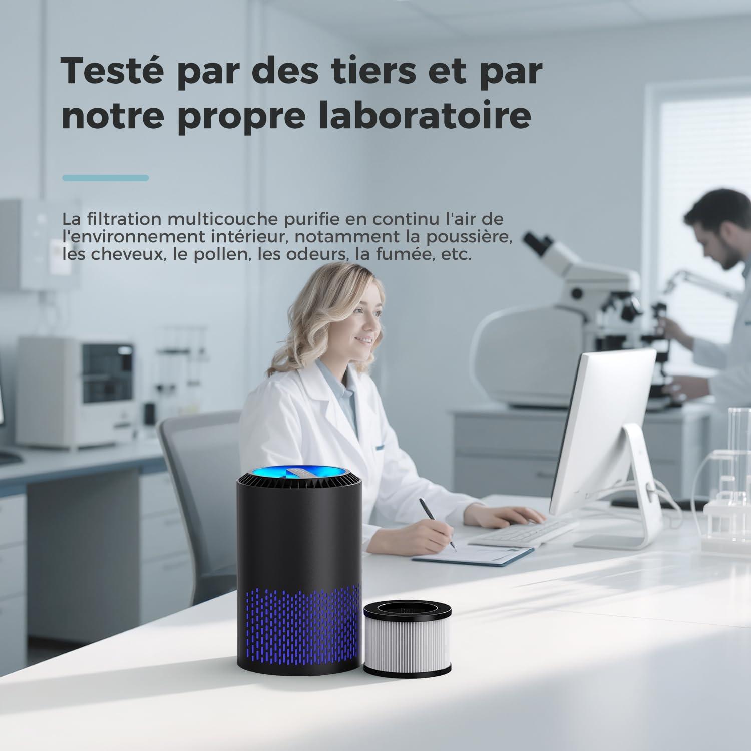 image:imageAROEVE Purificateurs dAir Pour Chambre et Maison 22dB Purificateur dAir H13 HEPA Fume Pellicules Poils Odeur Purificateur dAir Avec Contrle de Vitesse Pour Chambre Bureau DHJH01A BlancNoir