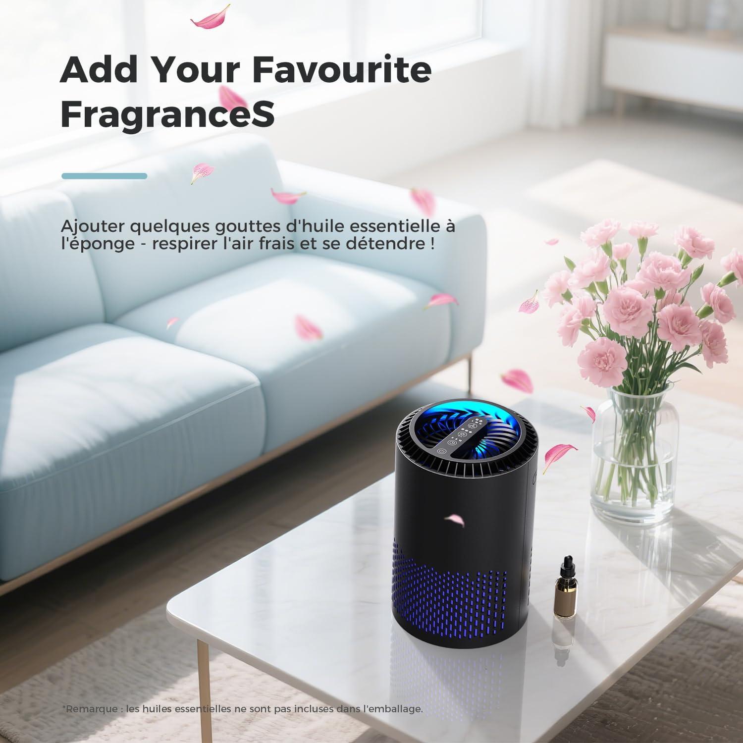 image:imageAROEVE Purificateurs dAir Pour Chambre et Maison 22dB Purificateur dAir H13 HEPA Fume Pellicules Poils Odeur Purificateur dAir Avec Contrle de Vitesse Pour Chambre Bureau DHJH01A BlancNoir