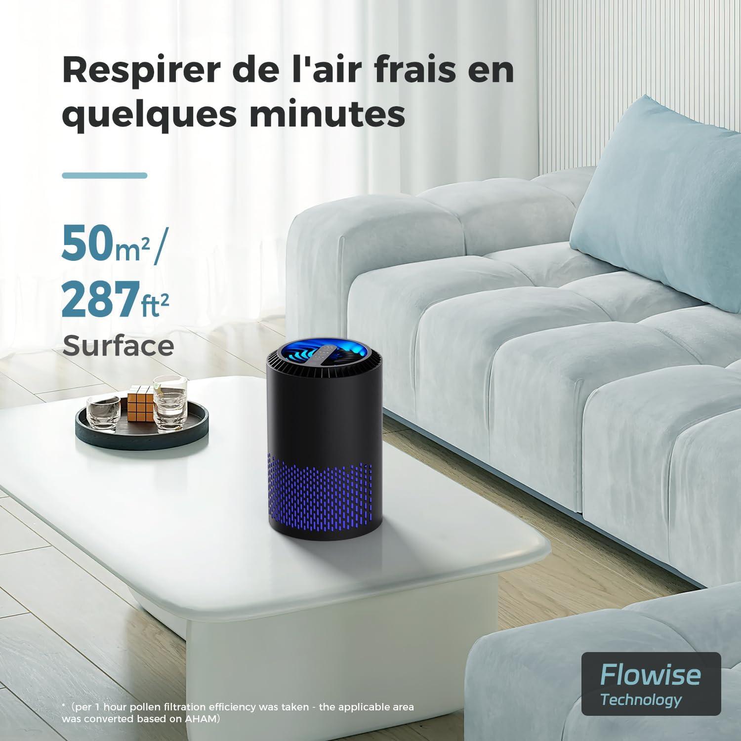 image:imageAROEVE Purificateurs dAir Pour Chambre et Maison 22dB Purificateur dAir H13 HEPA Fume Pellicules Poils Odeur Purificateur dAir Avec Contrle de Vitesse Pour Chambre Bureau DHJH01A BlancNoir