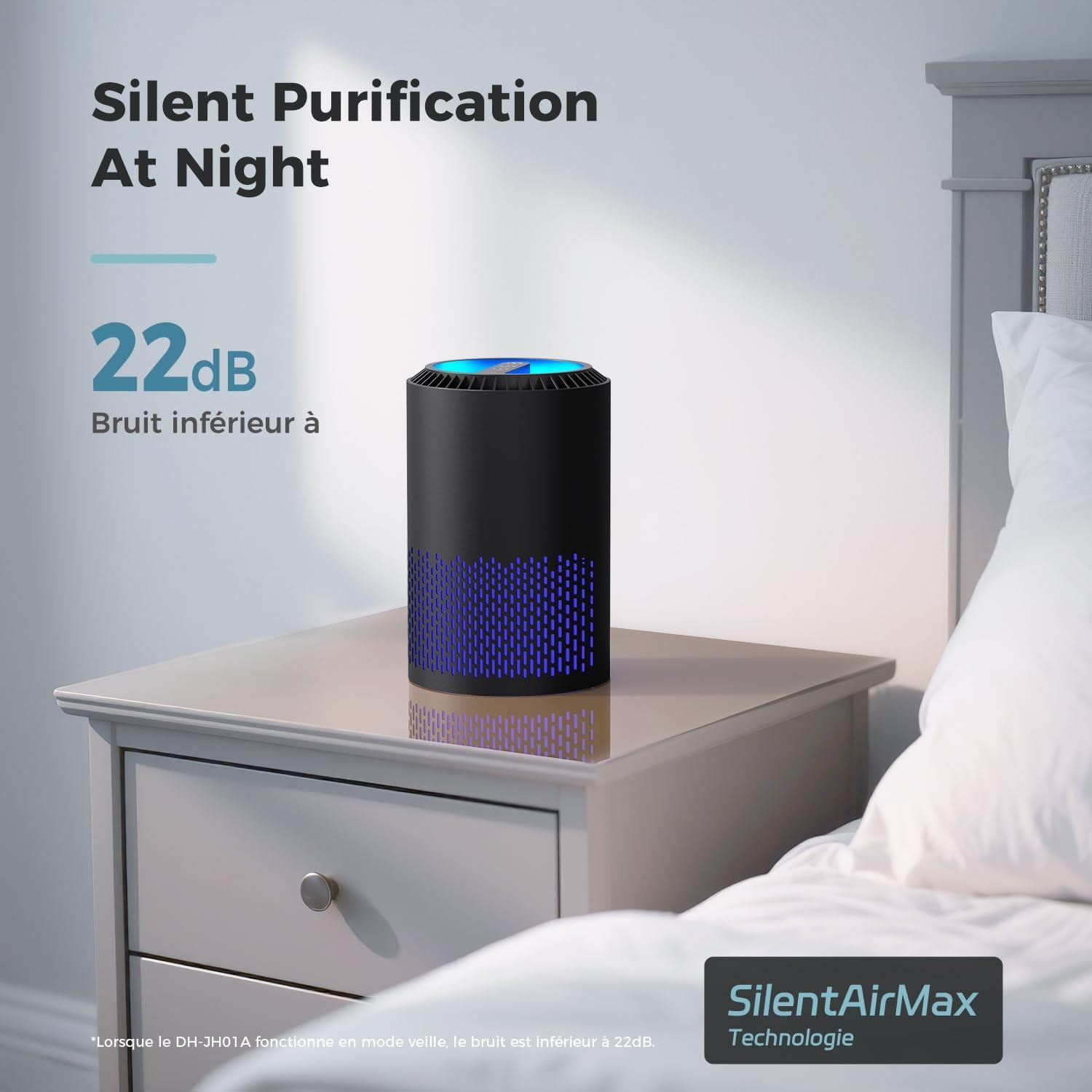image:imageAROEVE Purificateurs dAir Pour Chambre et Maison 22dB Purificateur dAir H13 HEPA Fume Pellicules Poils Odeur Purificateur dAir Avec Contrle de Vitesse Pour Chambre Bureau DHJH01A BlancNoir