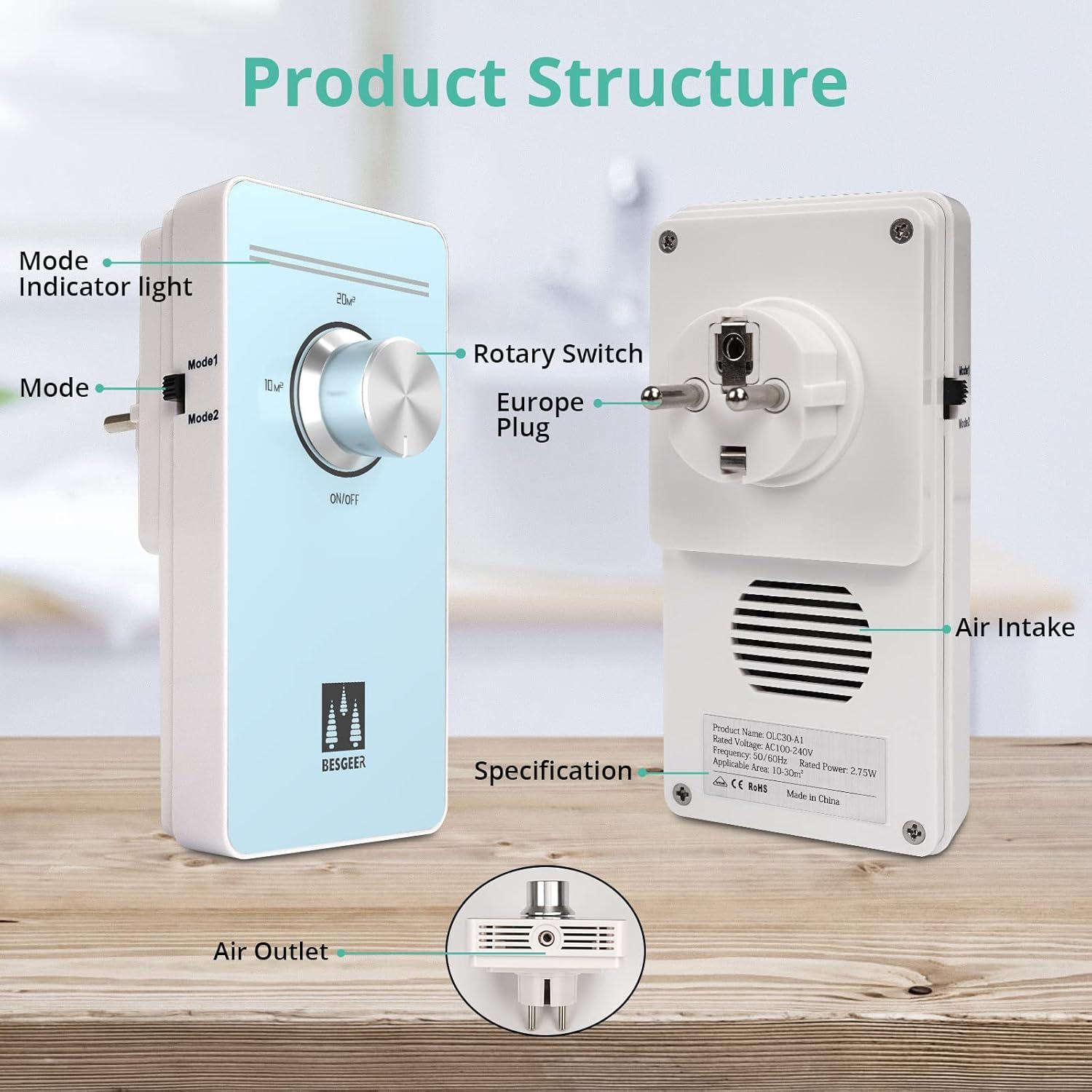 image:imageGnrateur dozone purificateur dair strilisateur dodeurs purificateur dair gnrateur dozonizer dair pour chambre salle de bain animaux domestiques formaldhyde et odeur BlancBleu