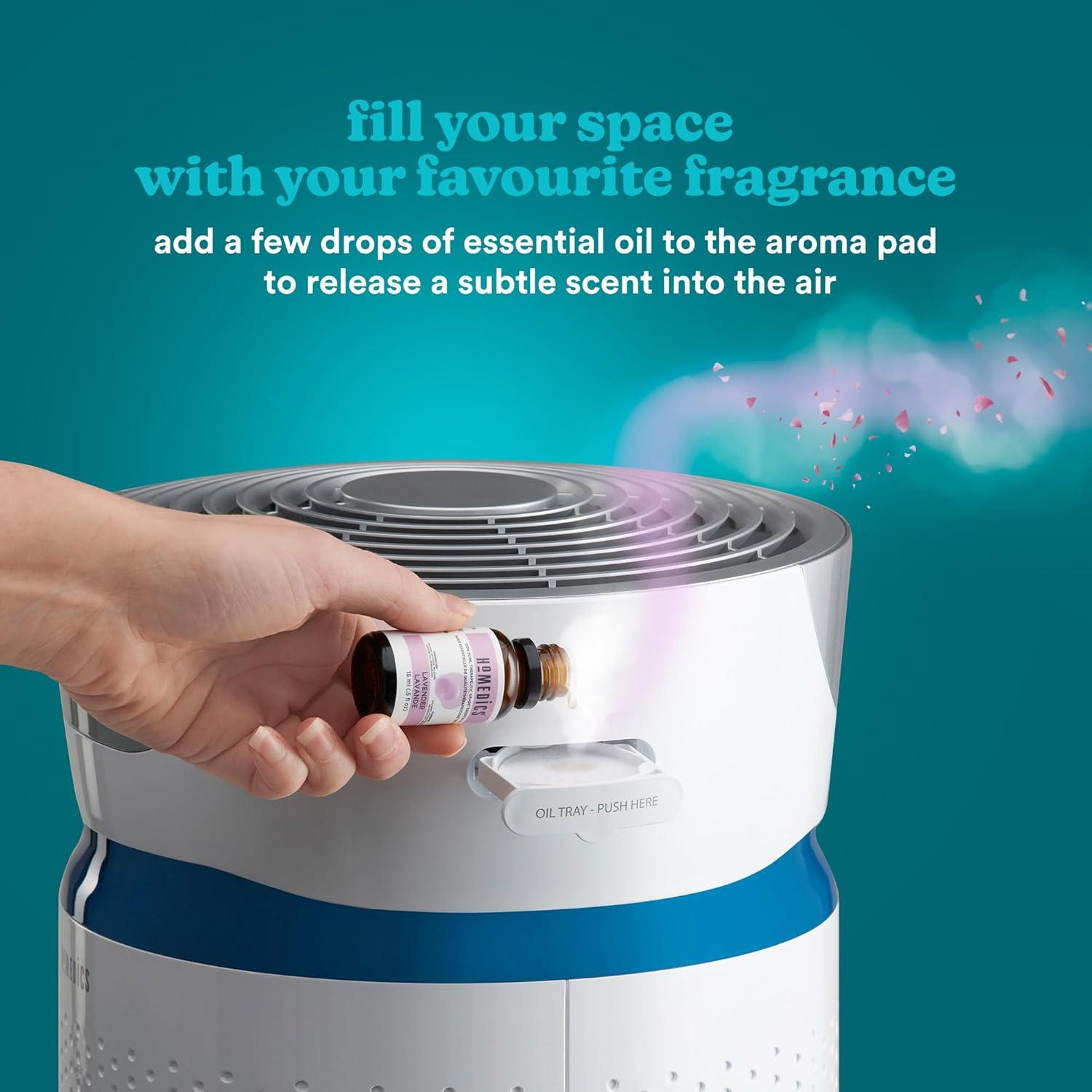 image:imageHoMedics Purificateur dAir Filtres HEPA et Charbon Compact Assainisseur dair Portable pour purifier lair de la maison des odeurs et des bactries Mode Nuit silencieux Option AromathrapieGrand
